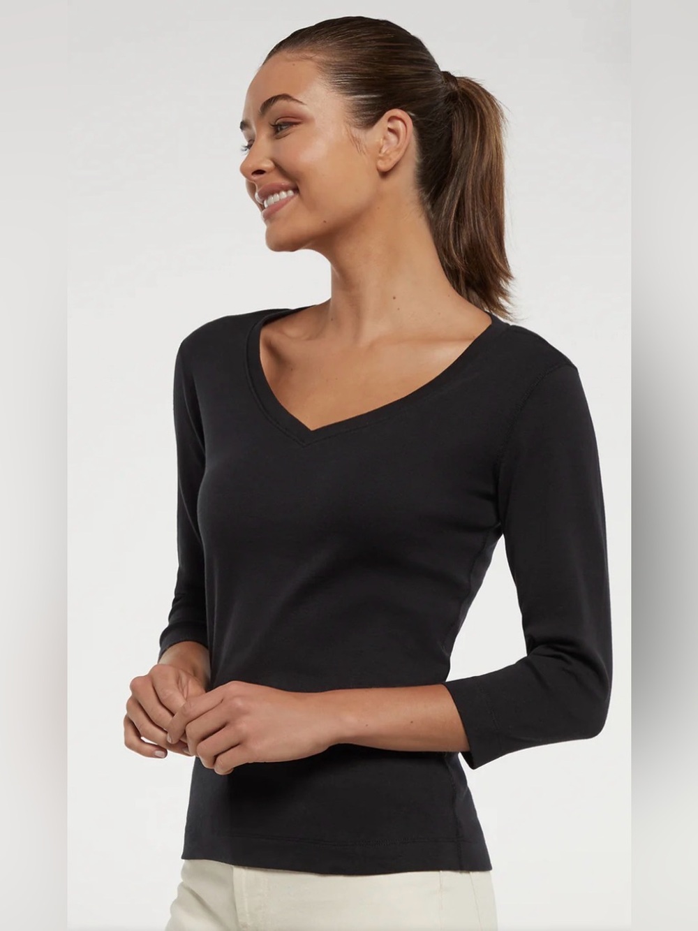 NWT Three Dots Knit 3/4 Sleeve V-Neck Tee